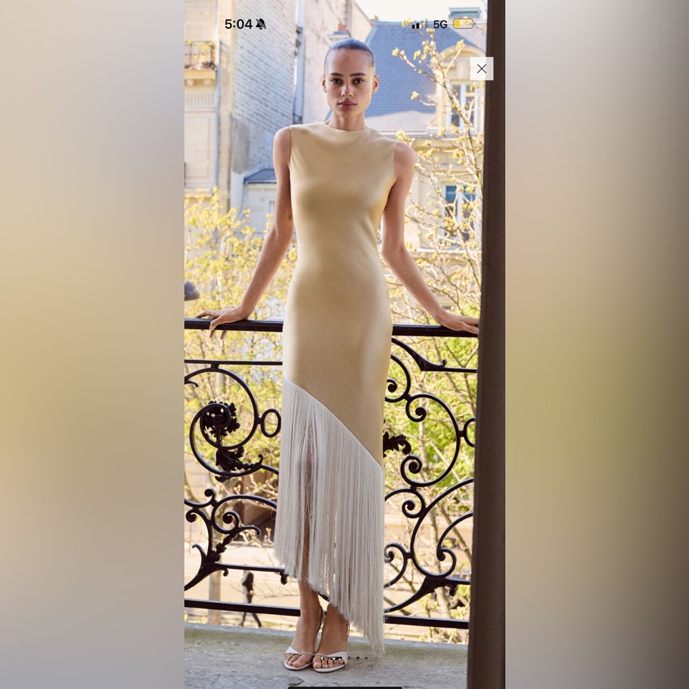 Elegant Cream Fringe Maxi Dress